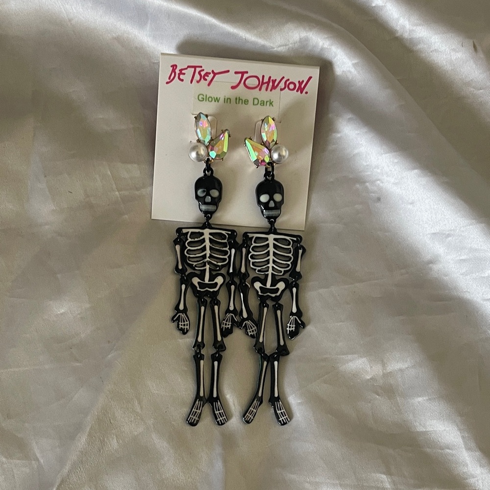 Betsey Johnson Black and White Skeleton Earrings